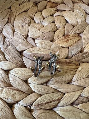 Stephen Dweck Fortuna Collection Leaf Two-Tone Hoop Earrings & pave diamonds